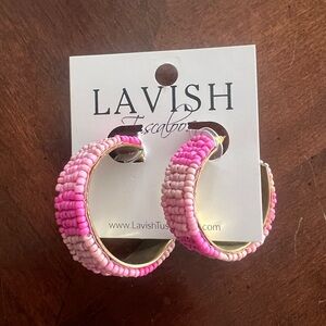 Lavish Pink and Cream Beaded Hoop Earrings
